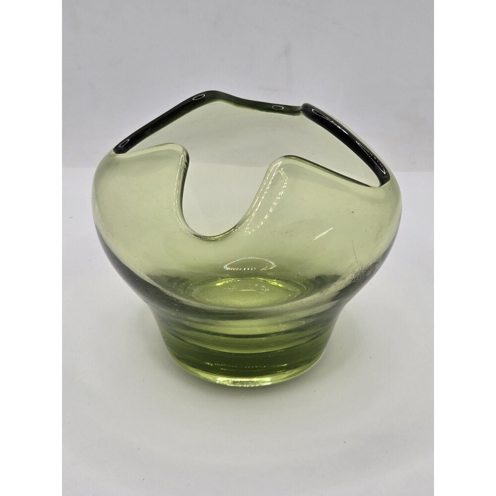 MCM Vintage Viking Glass Epic Four-Lobed Rim Olive Green Rose Bowl